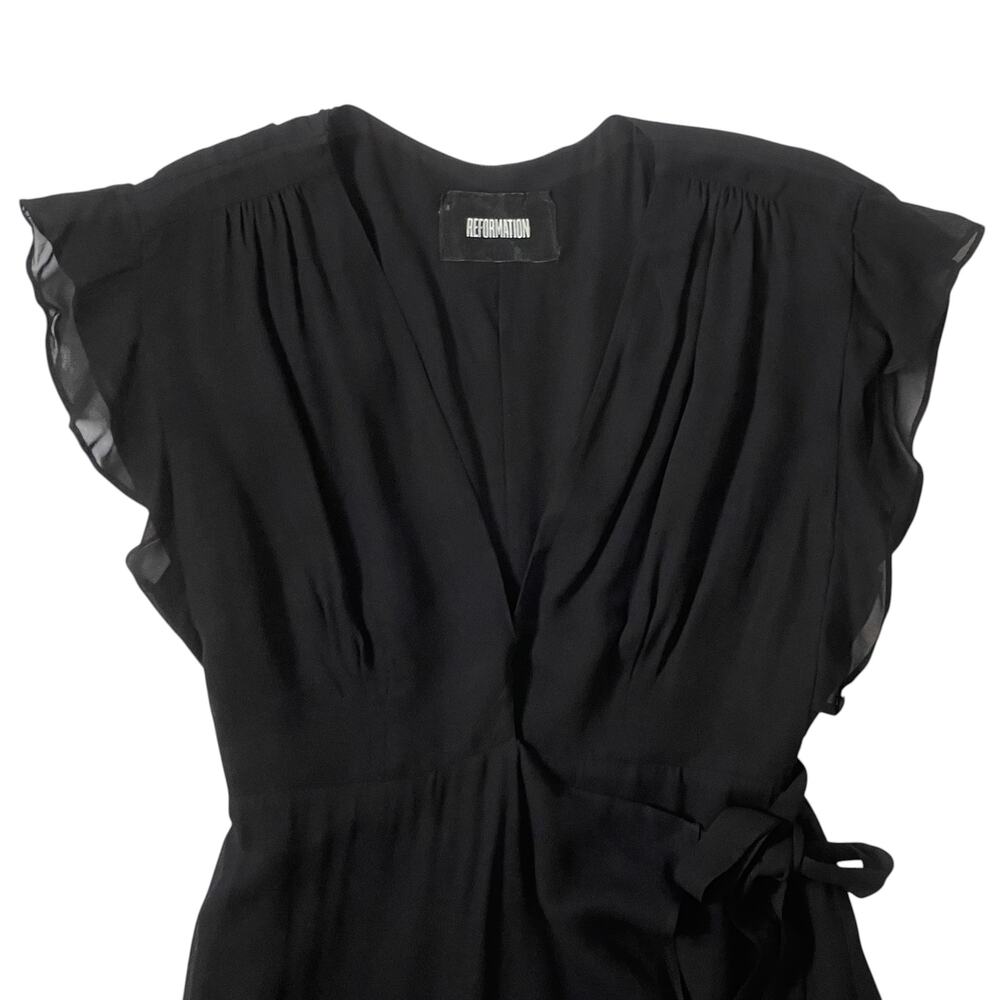 Reformation Charlene Wrap Maxi Dress - Black - Altered Neckline - Ruffles - L - Picture 4 of 6